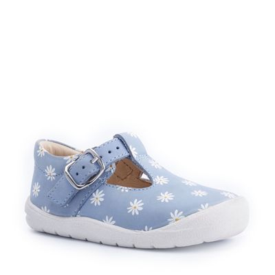 'Bud' in blue daisy nubuck t-bar buckle girls first walking shoes from the latest Start-Rite Shoes and  JoJo Maman Bébé Collection 