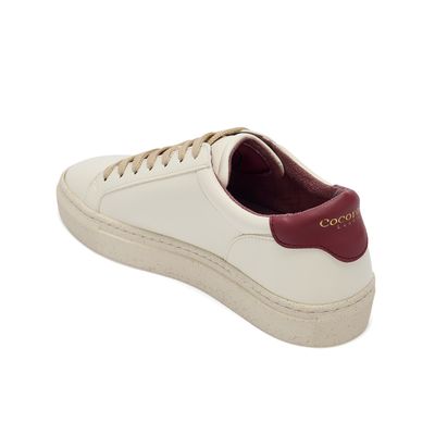 Plant-powered 'Kew' vegan trainer from Cocorose London, in white with Bordeaux heel tab,