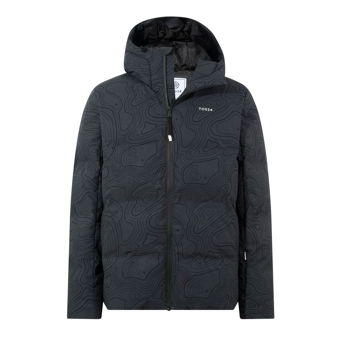 Davos Mens Shower Resistant Insulated Ski Jacket - Black Terrain Print