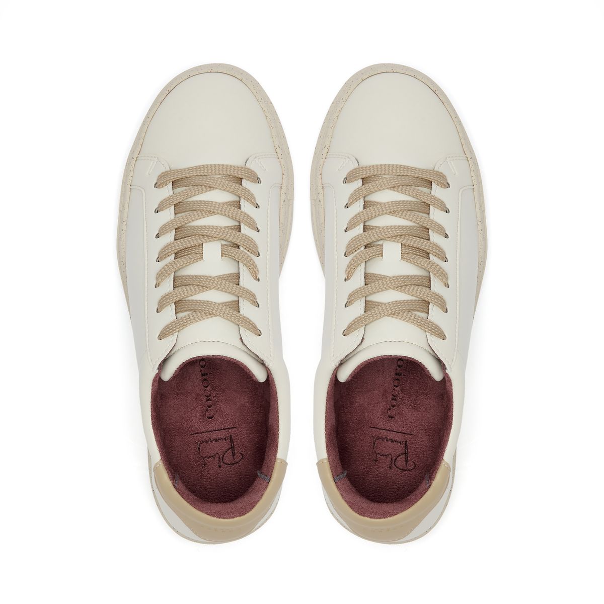 Plant-powered 'Kew' vegan trainer from Cocorose London, in white with beige heel tab