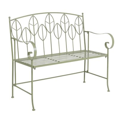 Sage Green Leaf Design Rustic Metal Garden Bench