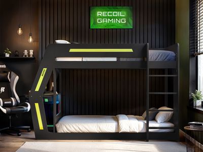 Recoil Alister Gaming Bunk Bed with Desk Charcoal & Green