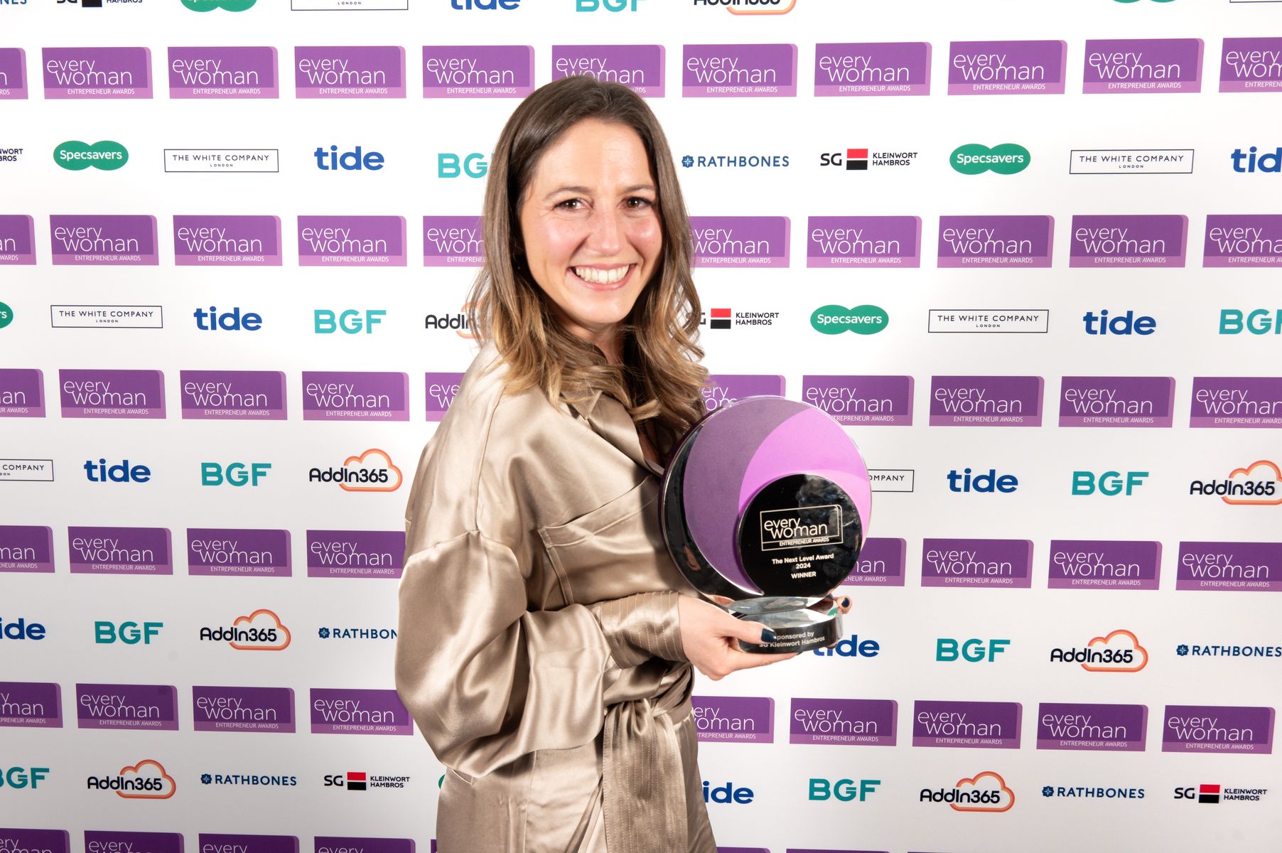 Jennifer Davidson, Founder & Managing Director of Sleek Events, winner of The Next Level Award (sponsored by SG Kleinwort Hambros) at the 2024 everywoman Entrepreneur Awards