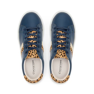 Hoxton Navy with Leopard Print Leather Trainers from Cocorose London