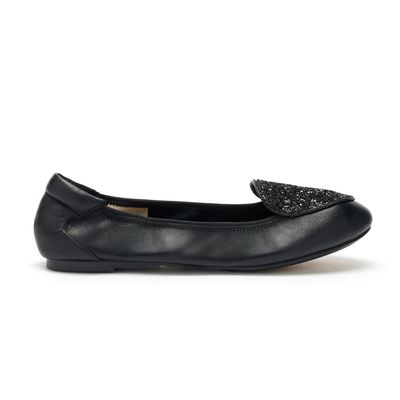 Clapham Black Leather with Black Glitter Shield Loafers from Cocorose London