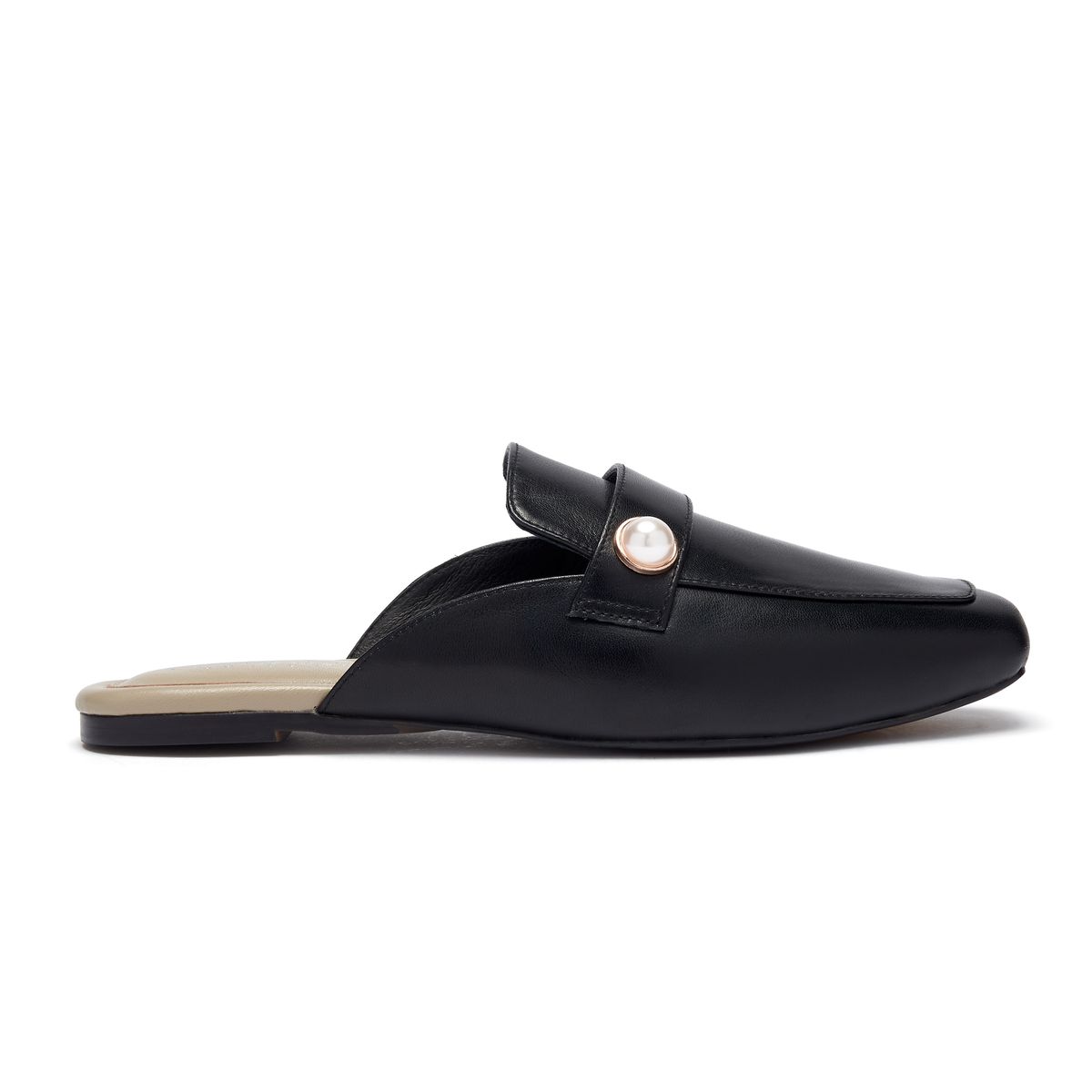 Highgate Black Leather Mules with Pearl from Cocorose London