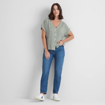 Meredith Women's Shirt Short Sleeve - Green Dash Print