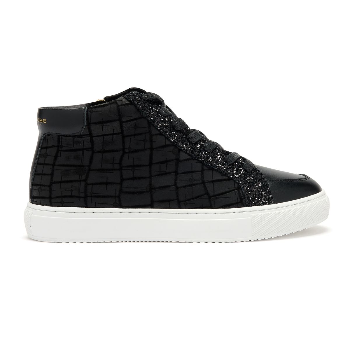 Finsbury Black and Glitter Leather High Top Trainers from Cocorose London