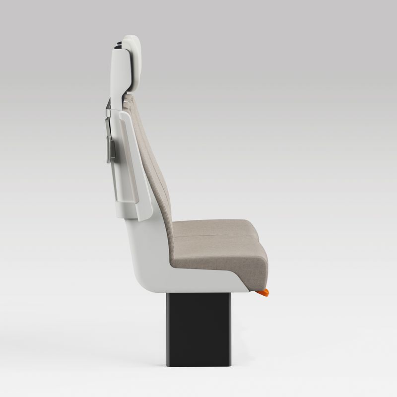 Side profile of a pair of ALIZÉ rail seats with arms raised.