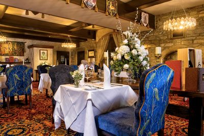 Josephine's restaurant at Langley Castle - a hotel and restaurant in Northumberland UK housed in a medieval, fortified castle. 