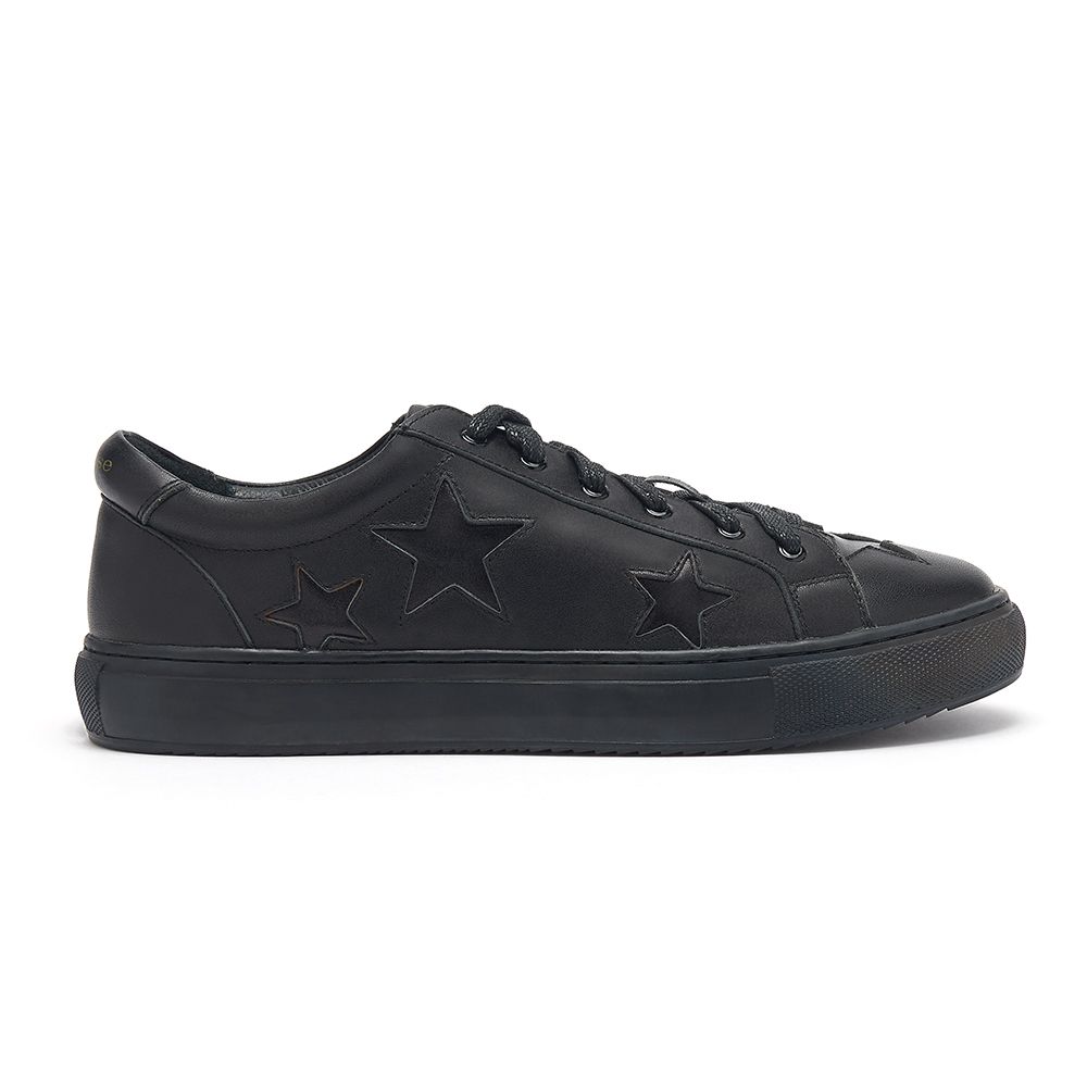 Hoxton black leather trainers with black stars, from Cocorose London 