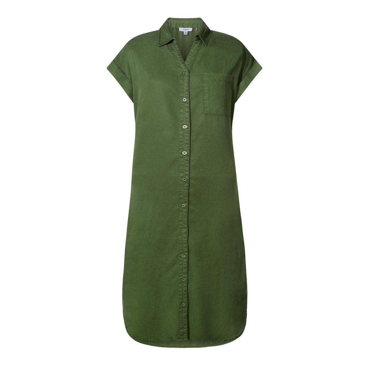 Lenira Womens Relaxed Fit Luxurious Tencel Lyocell Shirt Dress - Dark Matcha