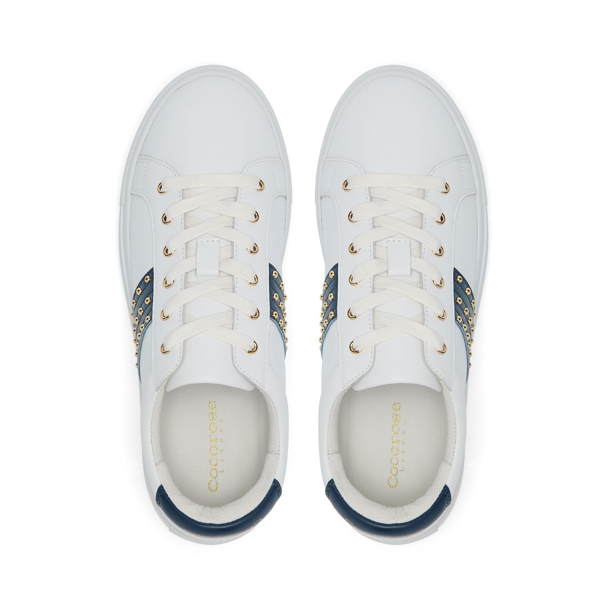 Hoxton White Trainer with Navy Studded Stripe