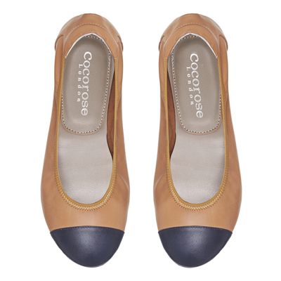 Tan Harrow with Navy Cap  leather ballerinas from www.cocoroselondon.com 