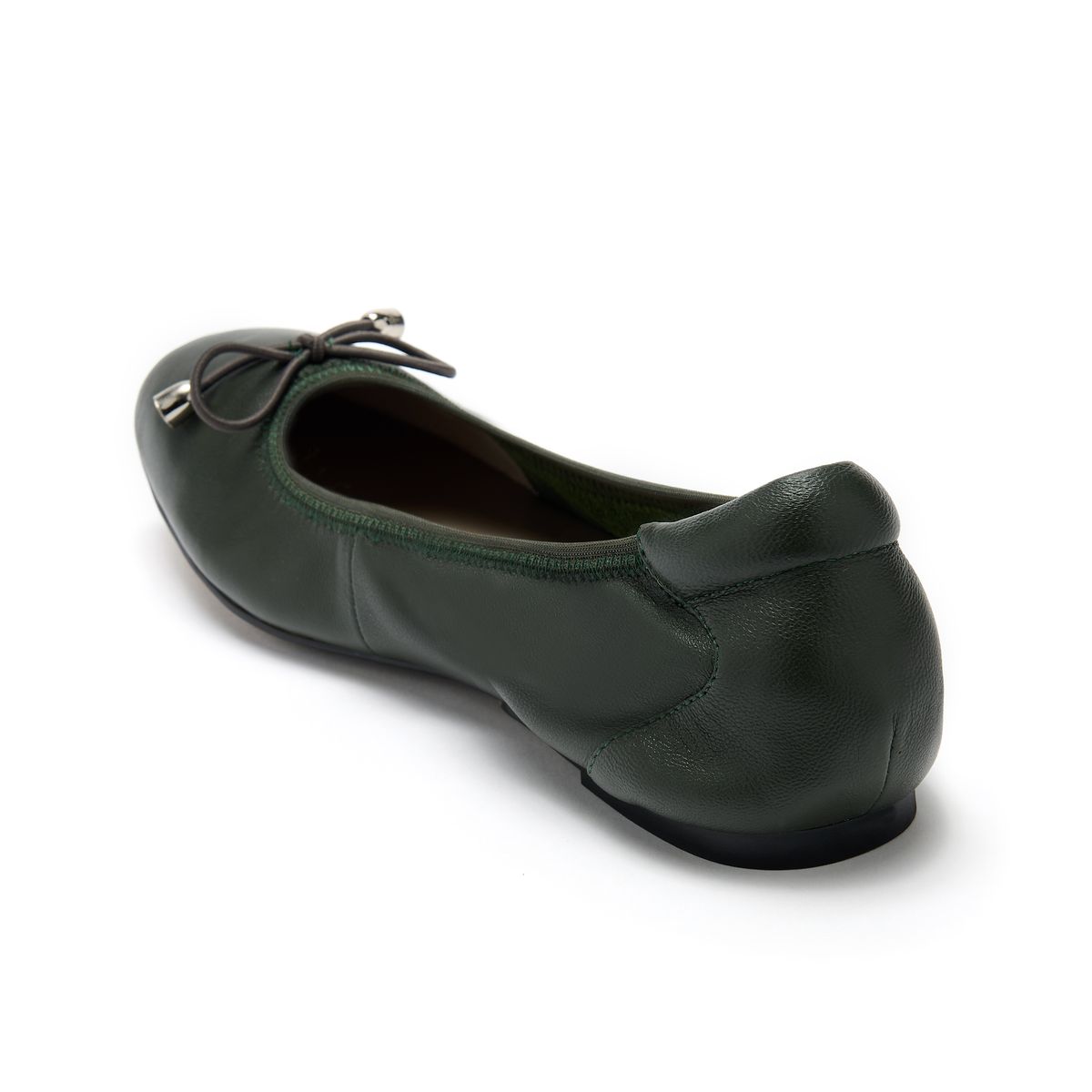 Barnes with a Bow Khaki Green Leather Fold Up Ballet Flats from Cocorose London