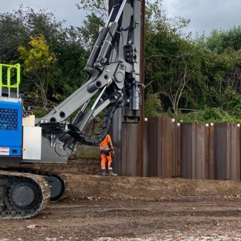 Sheet pile installation near the giraffe area at Chester Zoo, carried out by Sheet Piling (UK) Ltd,