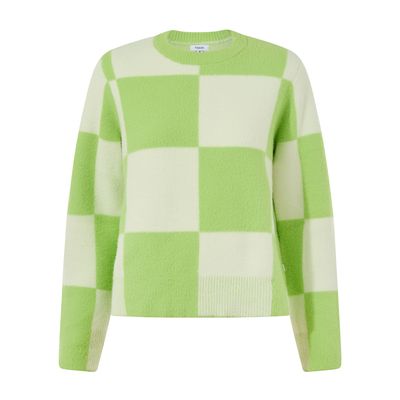 Celeste Womens Checkerboard Chunky Knit Jumper - Lemon Lime