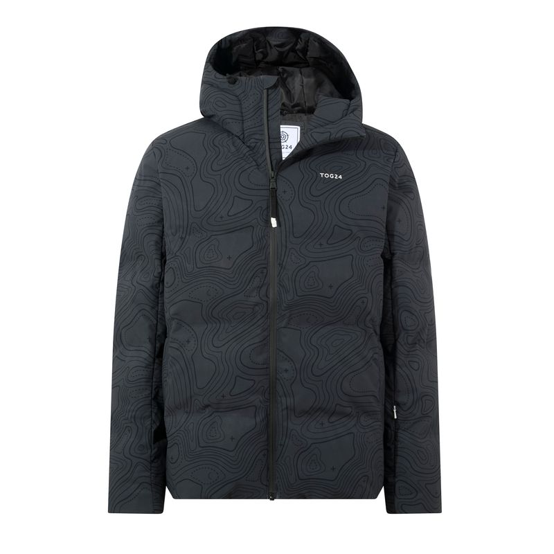 Davos Mens Shower Resistant Insulated Ski Jacket - Black Terrain Print