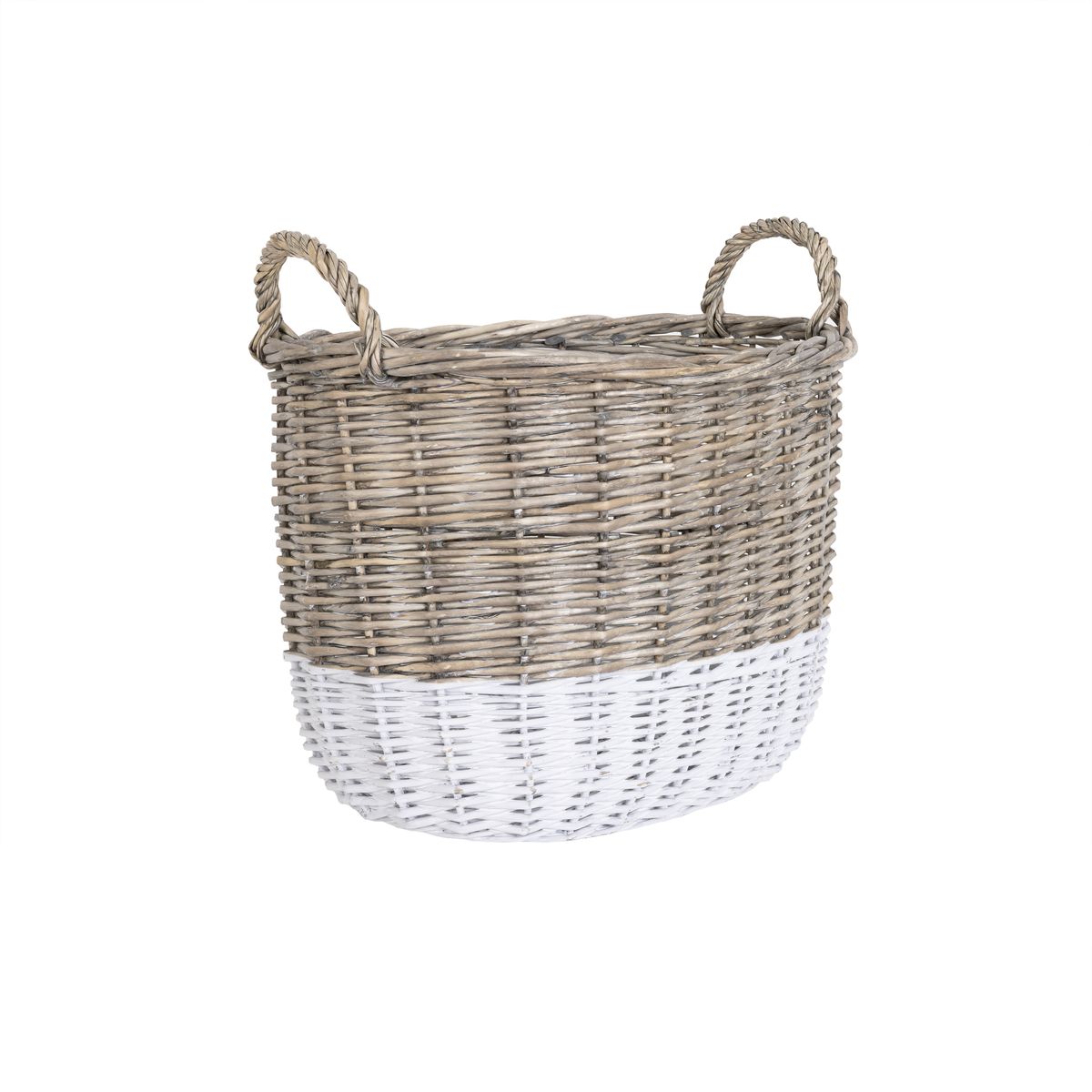 Snug Set Of Two Toned Wicker Log Baskets 