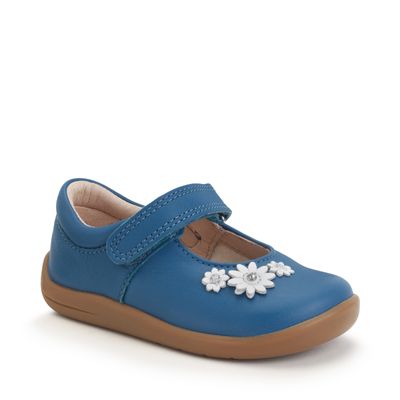 Fairy Tale Blue leather girls rip-tape first walking shoes