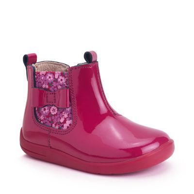 Wonderland Cherry red patent floral girls zip-up first Chelsea boots