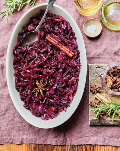 Vegan traditional braised red cabbage
