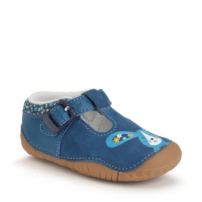 Little Paws Blue nubuck/leather bunny girls T-bar buckle pre-walking shoes
