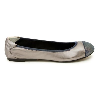 Harrow Pewter Ballerina Shoe  with Sparkly Blue Toe-Cap