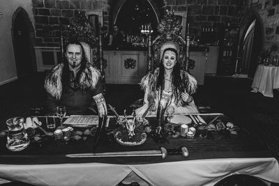 Couple enjoying Viking wedding at Langley Castle 