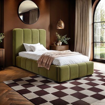 Solace+Co Emilie Single Ribbed Ottoman Bed - Green Velvet