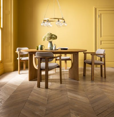 Cora Oak Dining Chair In Neutral Boucle