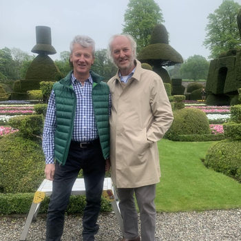 Chris Crowder and Patrick Salembier in the Levens Hall topiary garden on World Topiary Day 2023