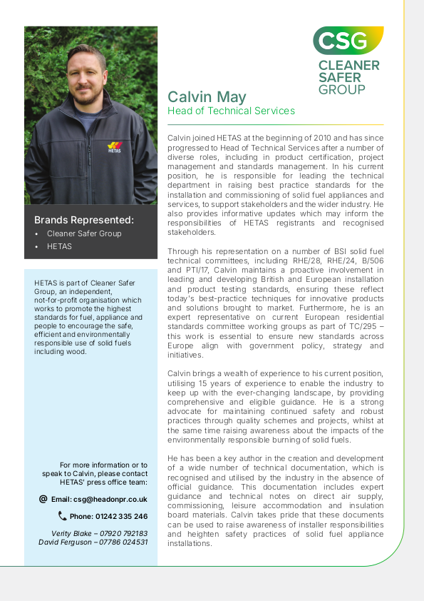 Bio - Calvin May, HETAS Head of Technical Services