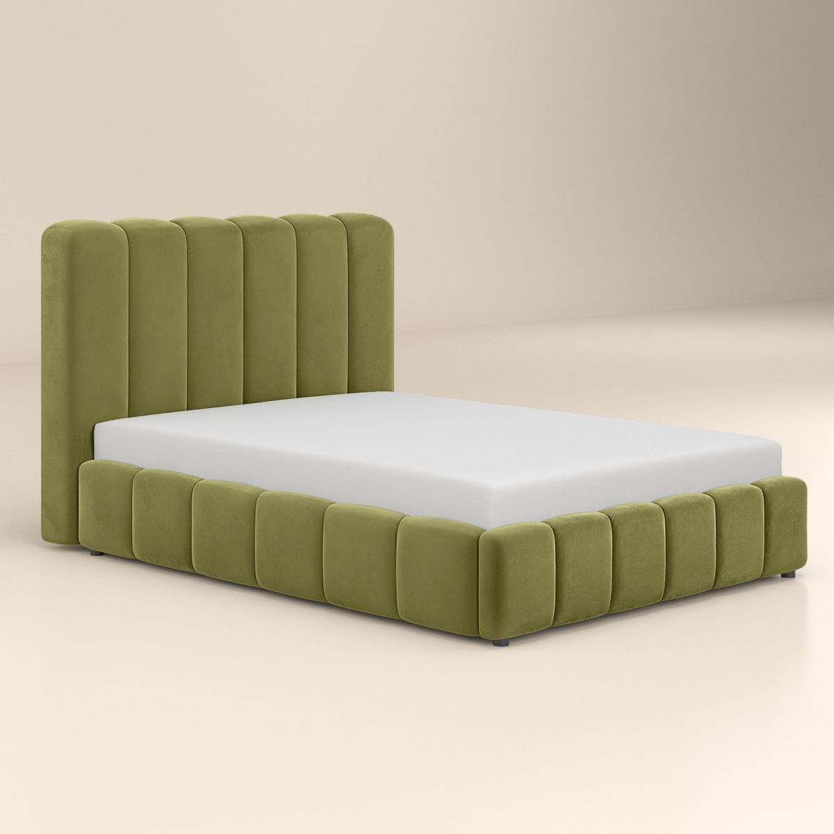 Solace+Co Emilie Ribbed Ottoman Bed Green Velvet