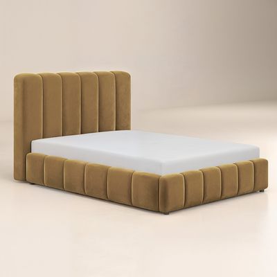 Solace+Co Emilie Ribbed Ottoman Bed Mocha Velvet
