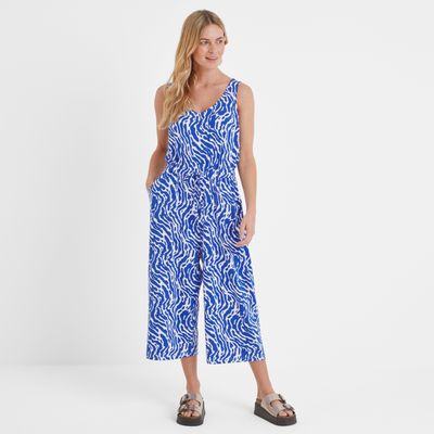 Emmie Women's Jumpsuit - Ultramarine Blue Wavy Print