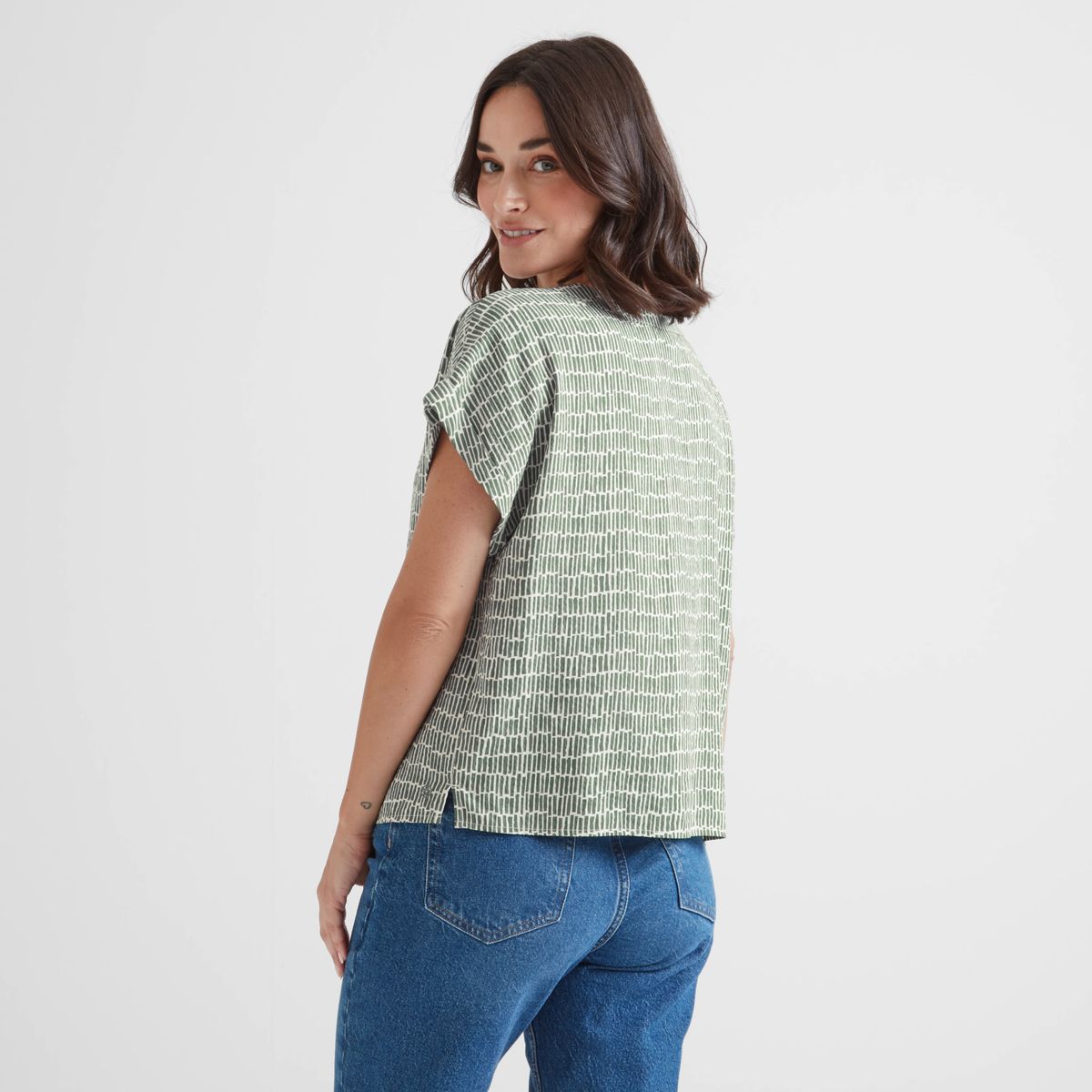 Meredith Women's Shirt Short Sleeve - Green Dash Print
