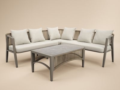 SOLACE+CO Dayton Corner Sofa & Coffee Table Garden Set Beige