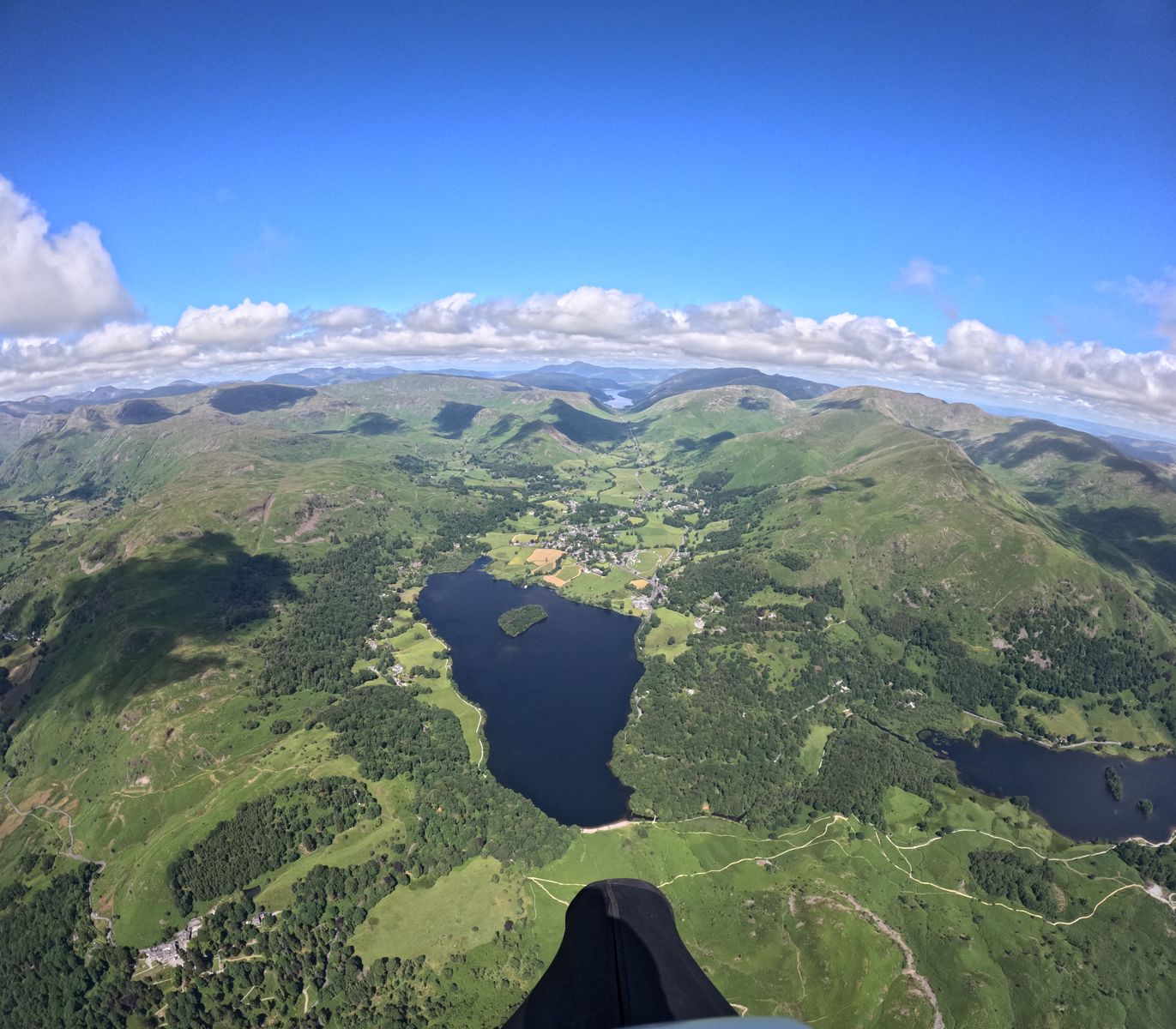 The Lake District fells viewed through the eyes of a paraglider taking on the X-Lakes Challenge.