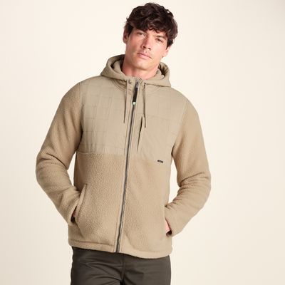 Hare Mens Padded Sherpa Hooded Jacket - Light Sand