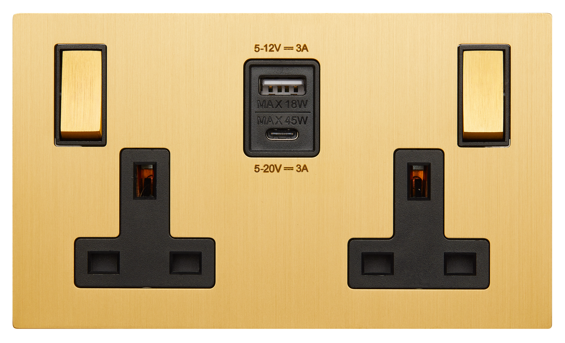 2G 13A switched sockets with USBs, Ochre finish