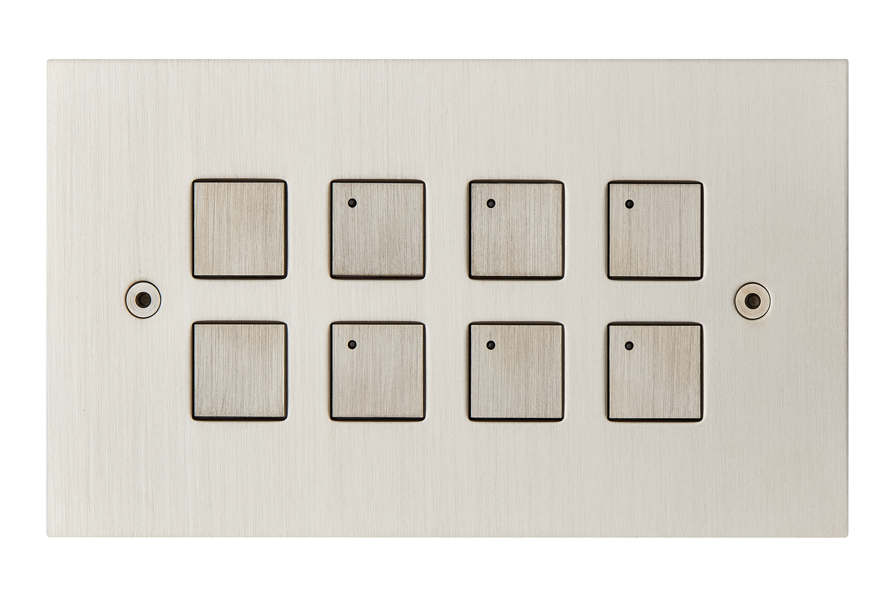 8 gang low-voltage square button horizontal keypad, 6 switches with LED, satin nickel finish