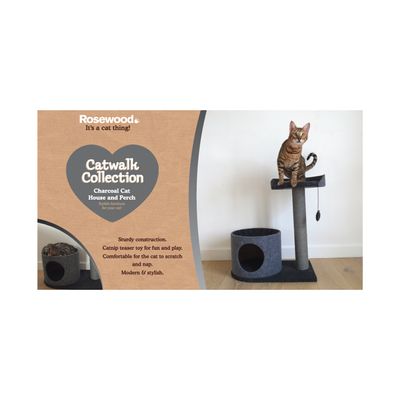 Charcoal Felt Cat house and perch