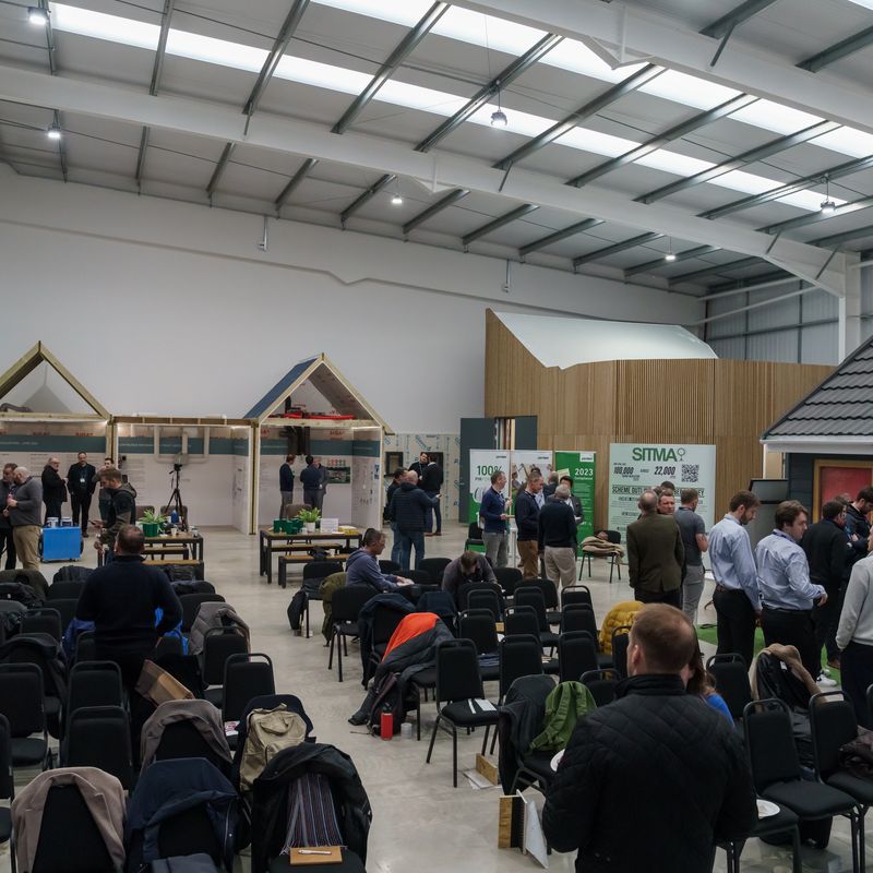 Attendees gathering at BCTA's The Future of Airtightness conference, Building Performance Hub, High Wycombe