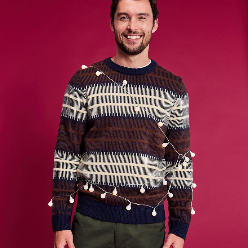 Milo Mens Fairisle Inspired Crew Knit Jumper - Deepest Blue Fairisle