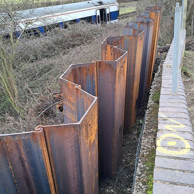 Sheet piles installed by Sheet Pile (UK) Limited at a rail infrastructure project in Crewe, by its specialist rail division, SPUK Rail.