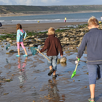 Family beach walk