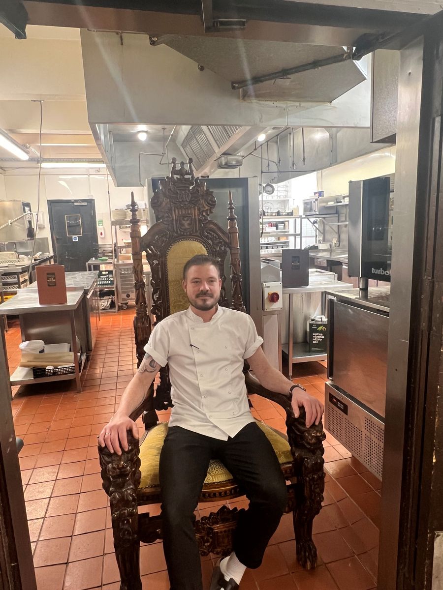 Langley Castle sous chef, Adam Phillips, in the Langley Castle kitchen