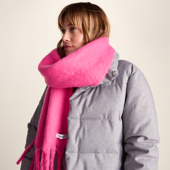 Marlene Heavyweight Brushed Colour Block Blanket Scarf - Rich Pink