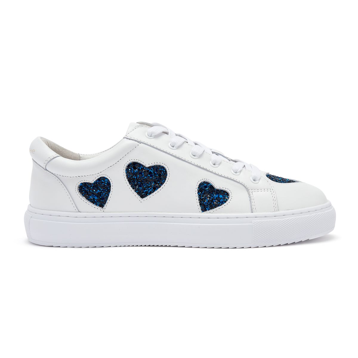 Cocorose London Hoxton White with Navy Glitter Hearts Low Top Trainers